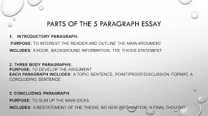 the formal essay eng di parts of the paragraph essay  parts of the 5 paragraph essay 1 introductory paragraph purpose to interest the