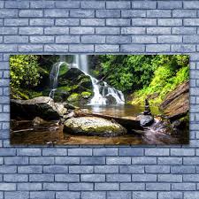 Glass Wall Art Waterfall Stones Forest