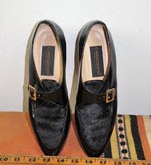 Vng Italian Couture Italian Loafers Sz 7 5 Designer Classiques Entier Black Leather Patent Leather And Pony Fur Designer Oxfords