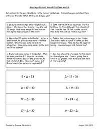 Missing addend worksheets for grade 1 with sums up to 20. Mystery Addends Representing Word Problems Lesson Plan Education Com