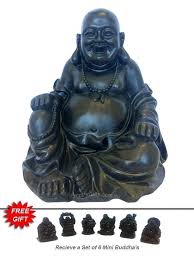 7pc laughing buddha statue black free