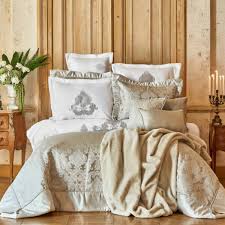 bed cover set golden and white double