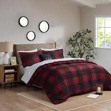 Red Plaid Comforter Set With Bed Sheets
