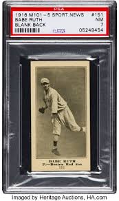 Box break values and other statistics. 1916 M101 5 Blank Back Sporting News Babe Ruth Rookie 151 Psa Nm Lot 80001 Heritage Auctions