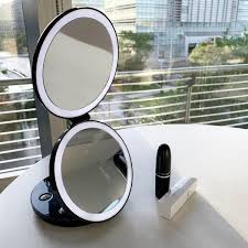 Led Lighted 3 Fold Travel Compact Makeup Mirror 1x 7x Magnification Lexuma