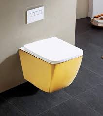 Gold Rimless Wall Hung Toilet With Slim