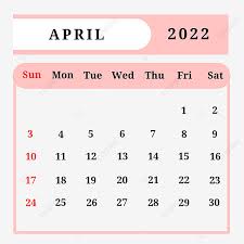calendario de abril de 2022 mensual con