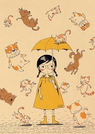 Therefore, raining cats and dogs may refer to a storm with wind (dogs) and heavy rain (cats). Hitrecord It S Raining Cats And Dogs Cat And Dog Drawing Dog Cat Pictures Girl And Dog