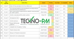 Action Items Template For Excel Project Management