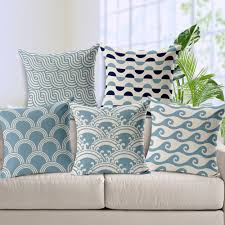 Light Blue Chevron Linen Cotton Cushion Wave Pattern Home Decor Pillow Decorative Throw Pillows Sofa Cushions