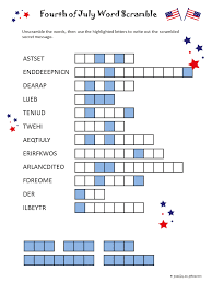Free printable i spy 4th of july activity. July Fourth Word Scramble
