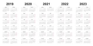 Calendar 2019 2020 2021 2022 2023 Black Letters On White