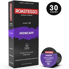 Roastesso Coffee Capsules Hioncaff 30 Count Intensity 10 Strong High Caffeine Compatible With