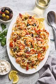 greek shrimp sci pasta olive mango