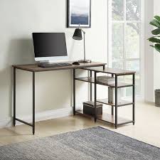 Lap desk meijer computer desk corner desk. Nestfair Vintage Brown Industrial Style Corner Desk With Open Shelves Overstock 31991907