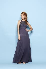 B163015 Long High Neck Lace Poly Chiffon Bridesmaid Dress