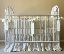 white linen crib bedding neutral baby