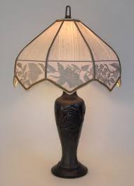 Linen shade, 12dia x 8.75h. Antique Brass Table Lamp With Rose Design And Silk Fabric Lampshade