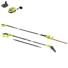 ryobi p2510 hdg one 18v 8 in cordless oil free pole saw and cordless battery pole hedge trimmer with 2 0 ah battery and charger