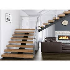 single stringer straight wood staircase
