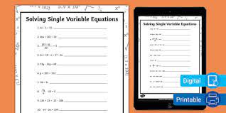 Single Variable Equations Activity