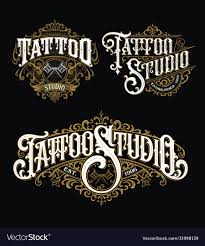 vine tattoo lettering logo set