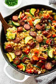 one skillet sausage with veggies and