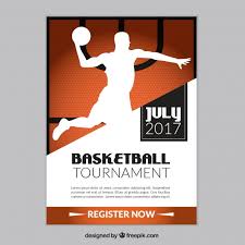 Basketball Tournament Brochure With Player Silhouette Vector