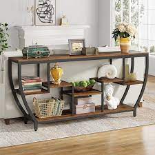 Tribesigns Way To Origin Benjamin 71 In Brown Rectangle Wood Console Table With 3 Tier Storage Extra Long Entryway Table Sofa Table Rustic Brown