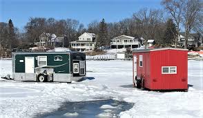 Ice Fishing Shelters Off Lakes
