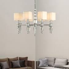 Height Adjustable Square Chandelier Lamp White Fabric Shade 6 Lights Modern Hanging Light In Chrome Susuohome Com
