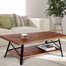 Wood Metal Legs Coffee Table Living