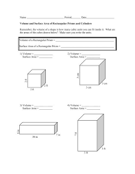 Find also the total surface area of the prism. Surface Area And Volume Worksheet The Mcnabbs