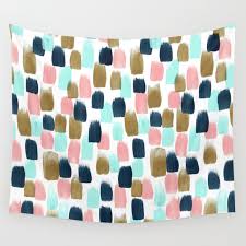 pink mint navy gold abstract print
