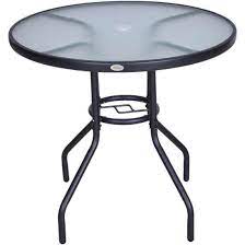 Outsunny Outdoor Round Dining Table Tempered Glass Top W Parasol Hole