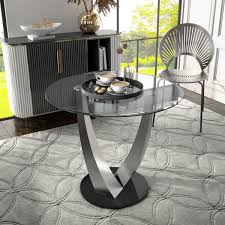 Furniture Of America Calvin Modern Sliver Glass 42 In Pedestal Round Counter Dining Table Seats 4 Sliver Black