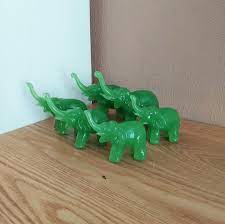 Vintage Green Jadeite Glass Elephants