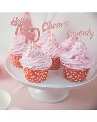 glitter 70th birthday cupcake toppers