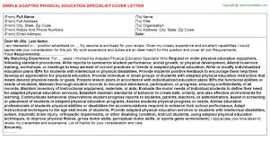 Adapted Physical Education Specialist Job Cover Letter