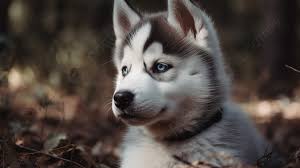 siberian husky puppy in the forest with