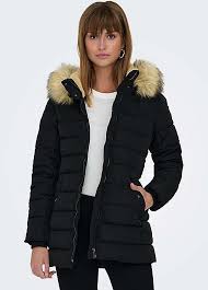 Only Faux Fur Trim Quilted Jacket