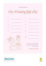 pink gentle wedding gift list template