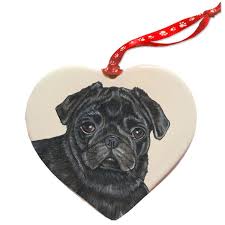 pug black pug porcelain pet gift heart
