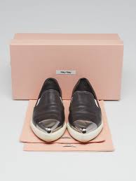 Miu Miu Black Leather Metal Cap Toe Sneakers Size 8 38 5