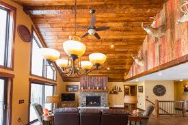 knotty pine interior log cabin wall