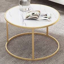 Wood Coffee Table Storage Marble Round