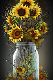 Sunflower Landscape In A Mason Jar