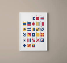 International Maritime Signal Flags And Phonetic Alphabet Chart Colourful Modern Art Nautical Art Typography Art Gifts For Him