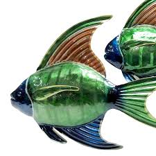 Blue Metal Fish Outdoor Wall Decor