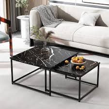 J E Home 31 49 In L Marble Black 17 32 In H Square Mdf Modern Nesting Coffee Tables Set With 2 Pieces